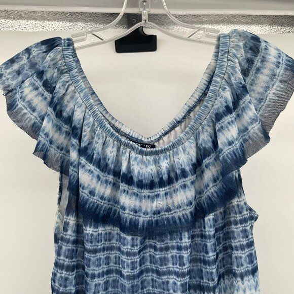 Chaps Womens Off Shoulder Top Blue/Multi Striped Size 1X Sheer - Picture 2 of 8